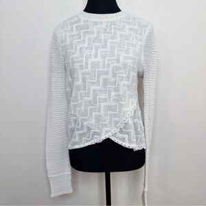 Free People Womens Medium Ivory Crochet Semi Sheer Long Sleeve Boxy